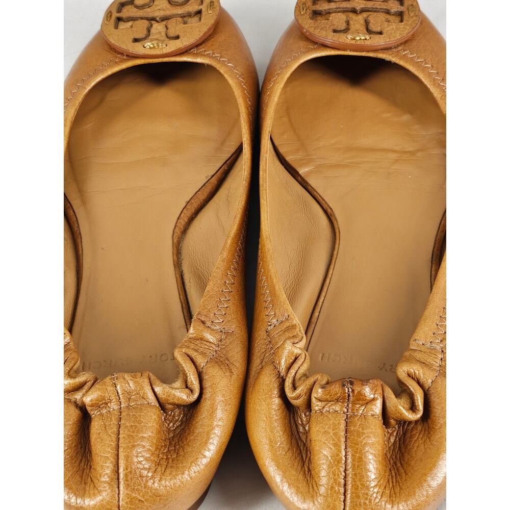 Tory Burch Tan Leather Logo Round Toe Ballet Flats - Picture 6 of 12